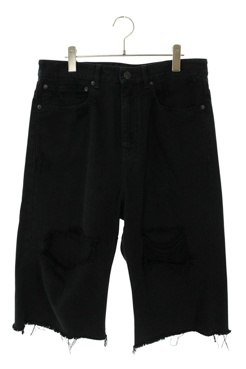 BALENCIAGA Distressed Baggy Denim Shorts Black Size 28