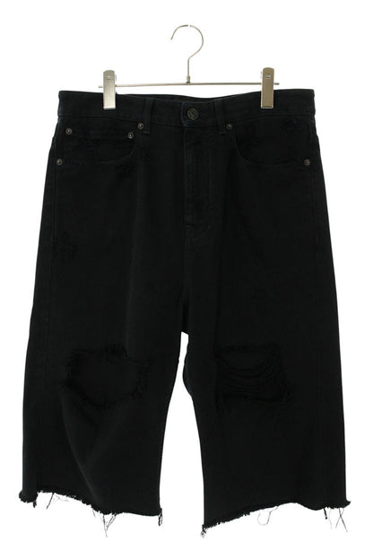 BALENCIAGA Distressed Baggy Denim Shorts Black Size 28