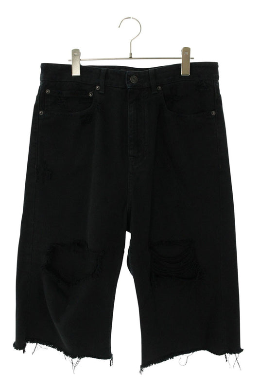 BALENCIAGA Distressed Baggy Denim Shorts Black Size 28