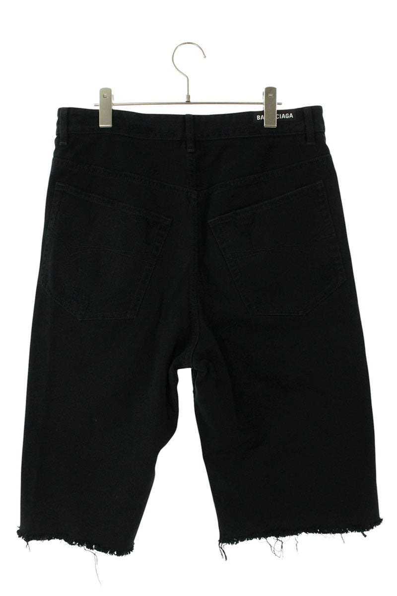 BALENCIAGA Distressed Baggy Denim Shorts Black Size 28
