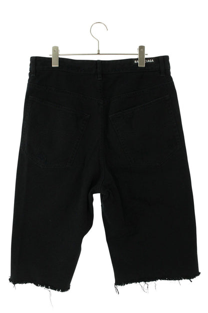 BALENCIAGA Distressed Baggy Denim Shorts Black Size 28