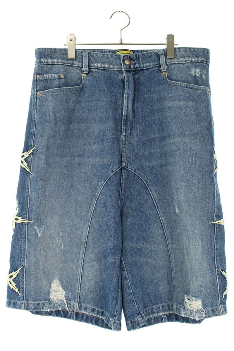 FORMY STUDIO Embroidered Damaged Denim Shorts Indigo Size 34