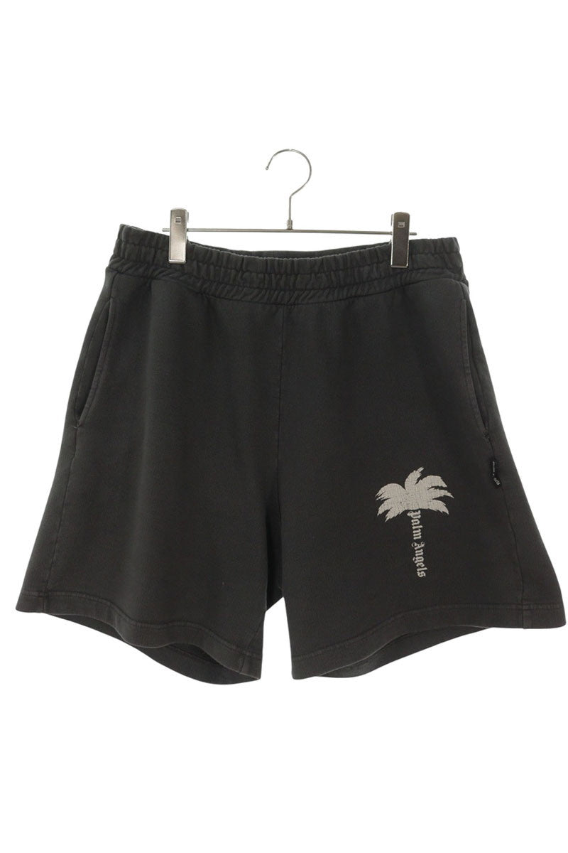 Palm Angels Logo Print Cotton Shorts Black Size 28