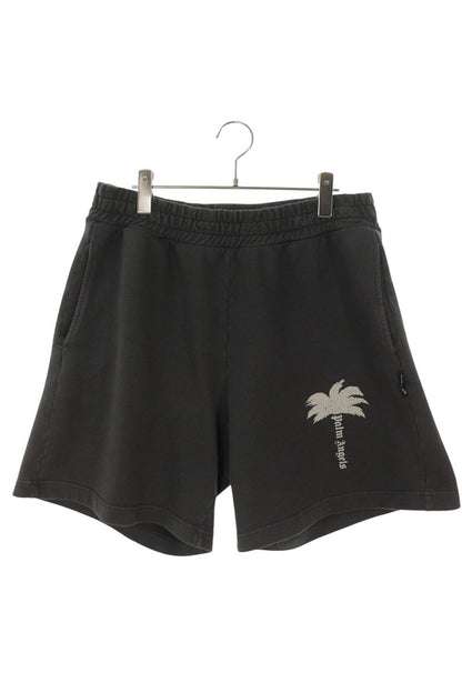 Palm Angels Logo Print Cotton Shorts Black Size 28