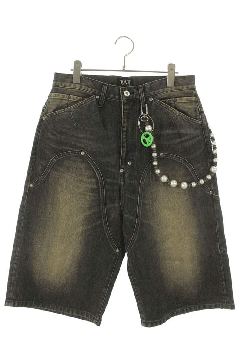 FAF NEWCOMMUNE Washed Baggy Denim Shorts w/ Chain Size 34