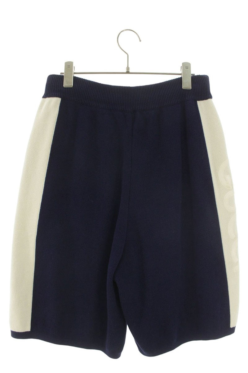 GUCCI Side Logo Embroidered Knit Shorts Navy/White Size M