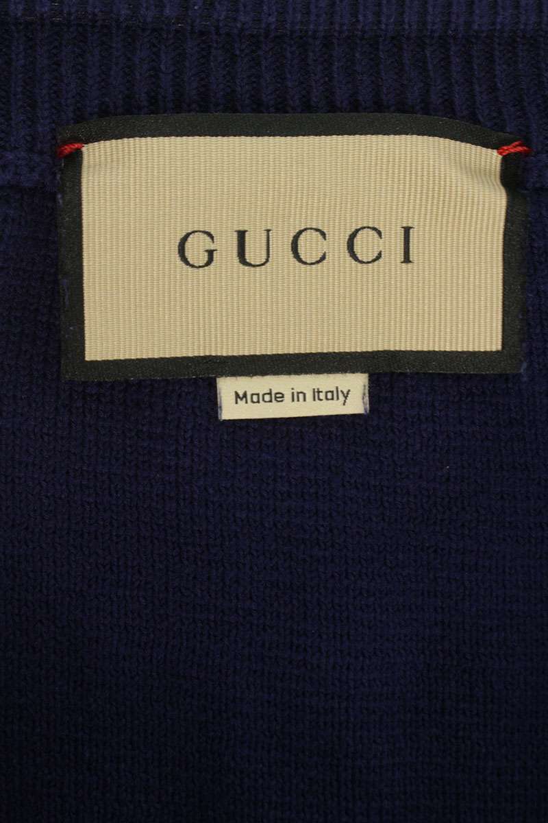 GUCCI Side Logo Embroidered Knit Shorts Navy/White Size M