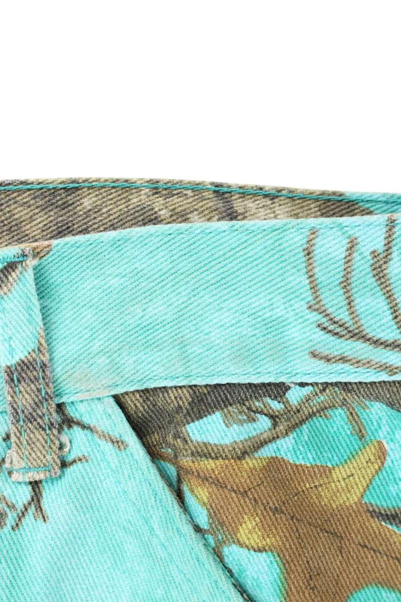AWAKE Tree Camo Print Denim Shorts Blue/Brown Size 32