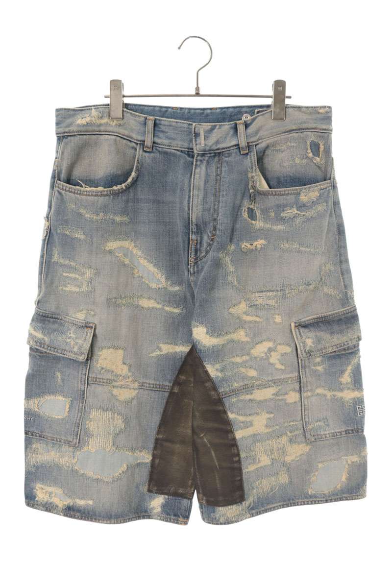 GIVENCHY Distressed Moleskin Denim Shorts Indigo Size 31