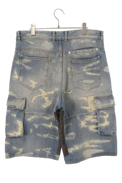 GIVENCHY Distressed Moleskin Denim Shorts Indigo Size 31
