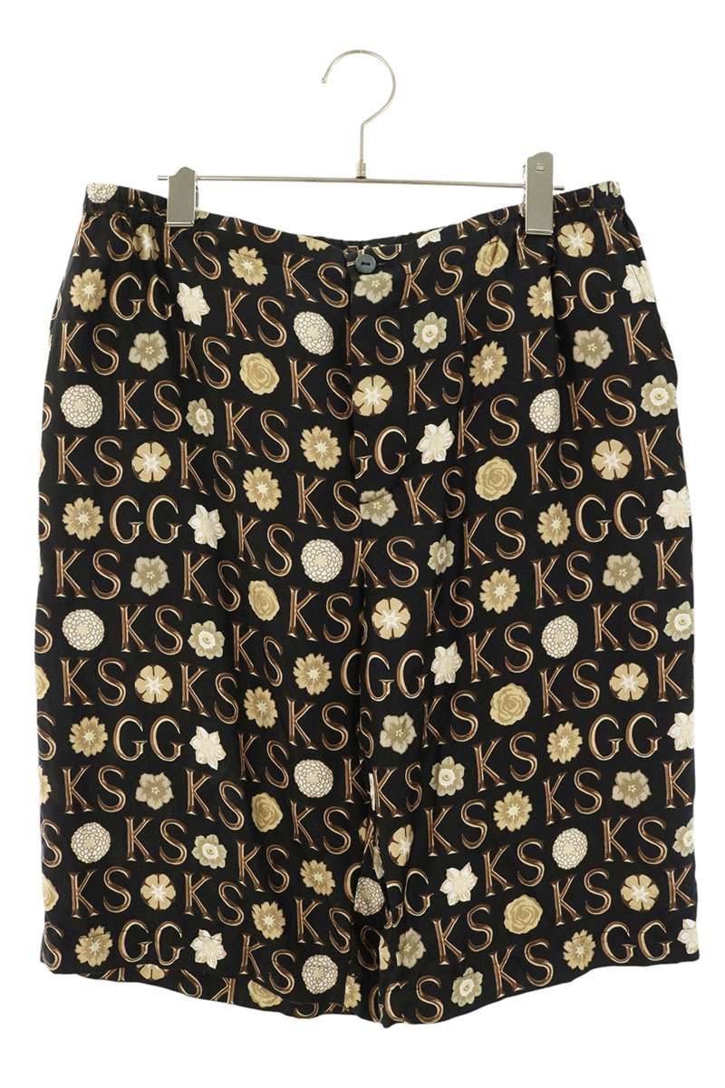 GUCCI Black/Brown All-Over Logo Print Silk Shorts Size 34