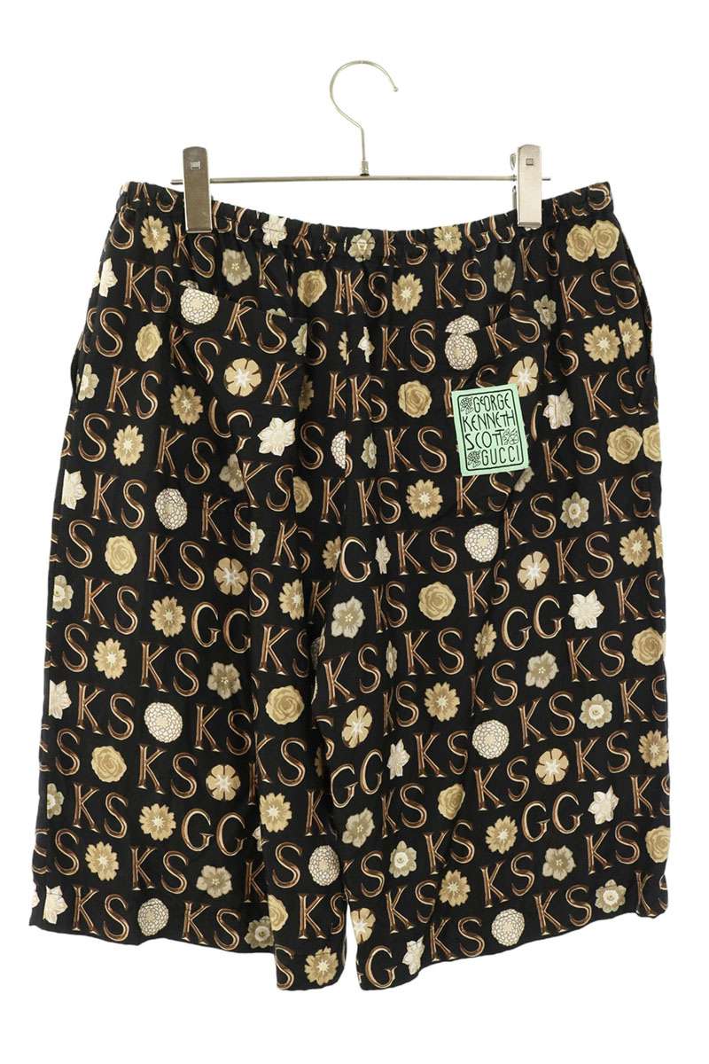 GUCCI Black/Brown All-Over Logo Print Silk Shorts Size 34