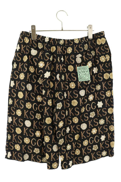 GUCCI Black/Brown All-Over Logo Print Silk Shorts Size 34