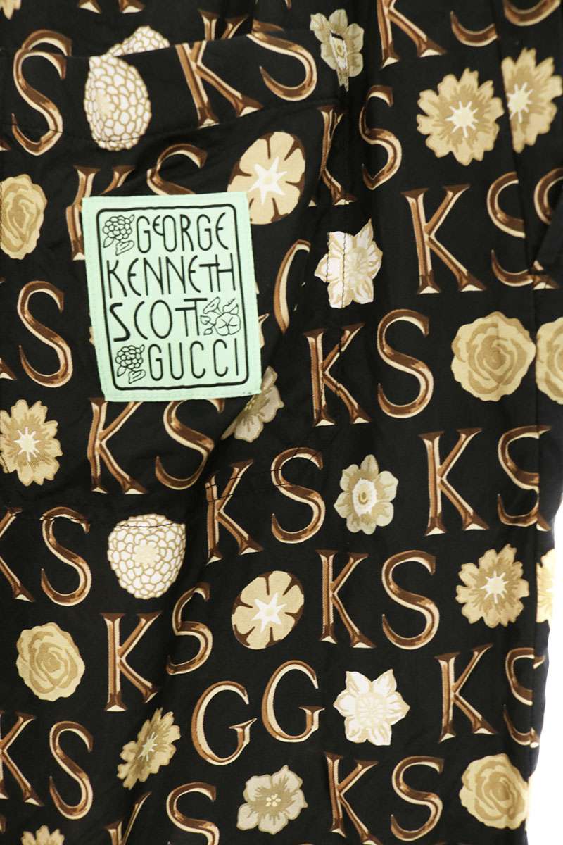 GUCCI Black/Brown All-Over Logo Print Silk Shorts Size 34