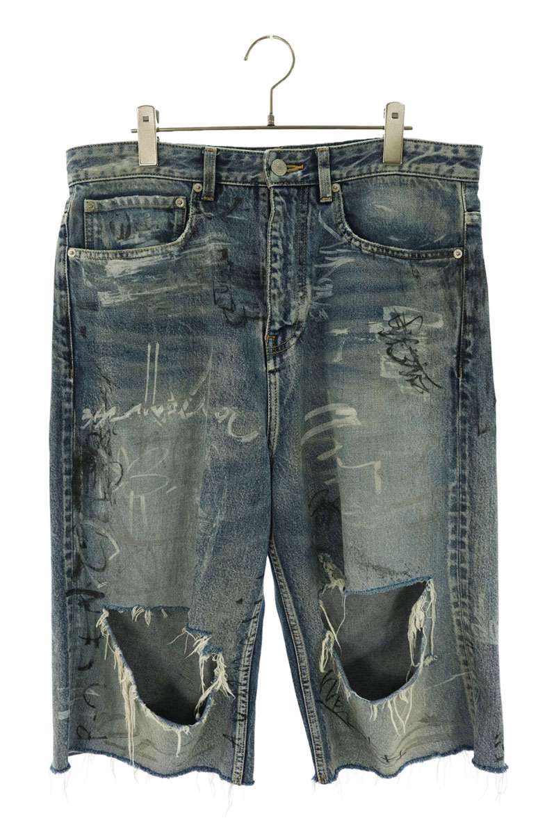 BALENCIAGA Baggy Graffiti Denim Shorts Blue Size XS