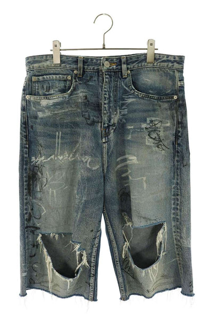 BALENCIAGA Baggy Graffiti Denim Shorts Blue Size XS
