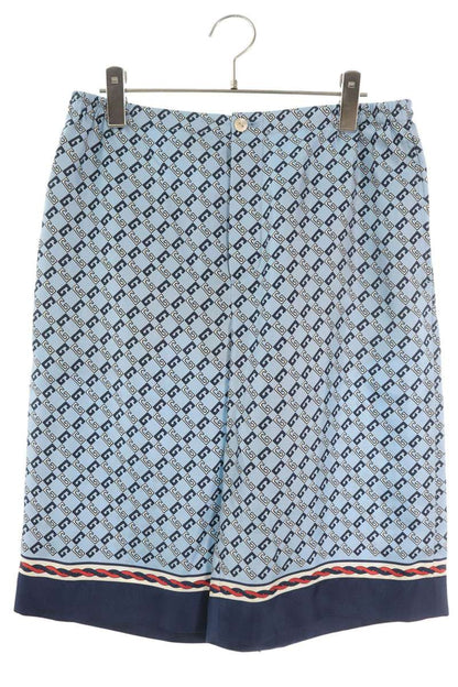 GUCCI All-Over Logo Print Silk Shorts Blue Size 46