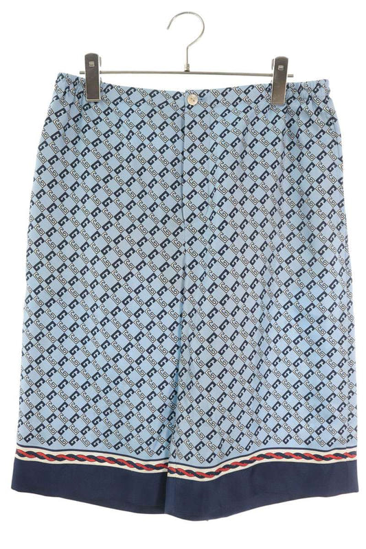 GUCCI All-Over Logo Print Silk Shorts Blue Size 46