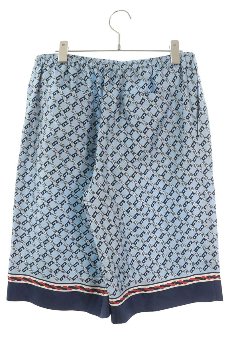 GUCCI All-Over Logo Print Silk Shorts Blue Size 46