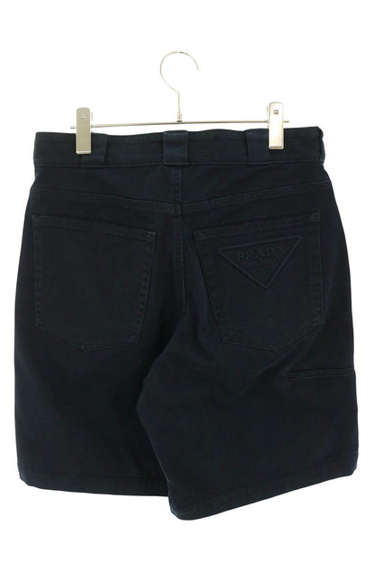 PRADA Triangle Logo Embossed Denim Shorts Black Size 44