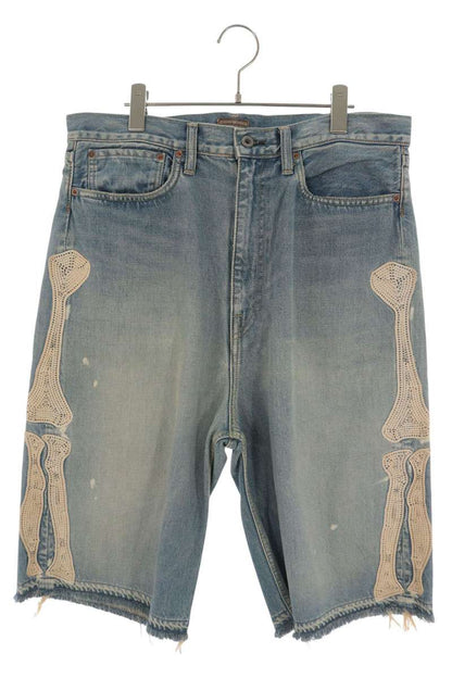 KAPITAL Bone Embroidered Denim Shorts Indigo Size 36