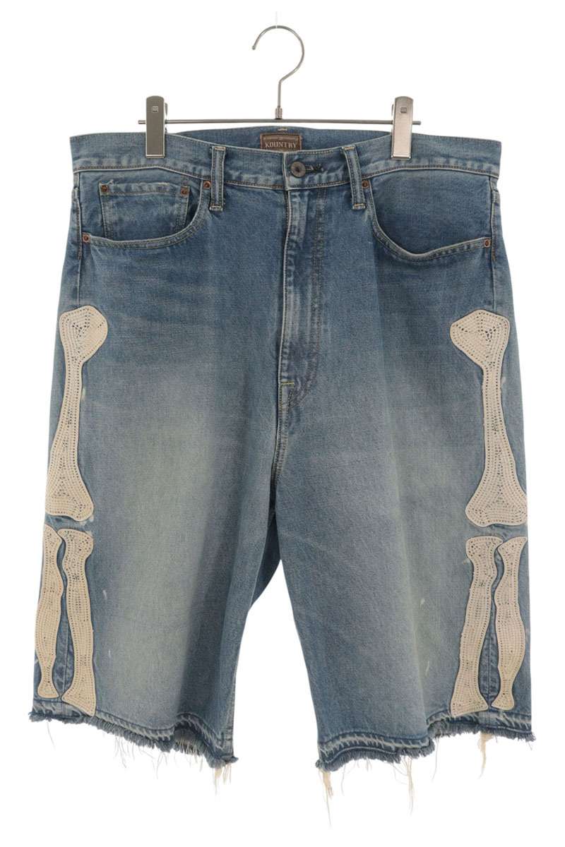 KAPITAL Bone Embroidered Denim Shorts Indigo Blue Size 36