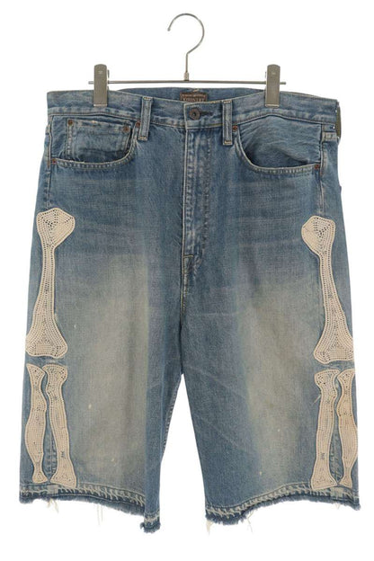 KAPITAL Bone Embroidered Denim Shorts Indigo Size 34
