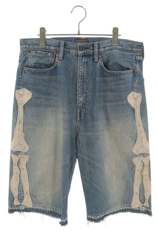 KAPITAL Bone Embroidered Denim Shorts Indigo Size 34