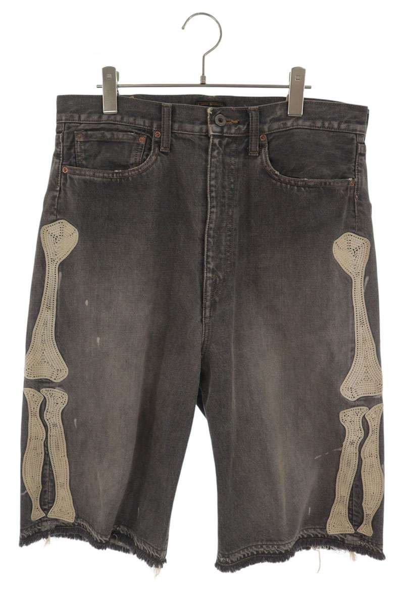 KAPITAL Bone Embroidered Denim Shorts Black Size 34