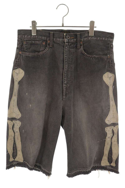 KAPITAL Bone Embroidered Denim Shorts Black Size 34