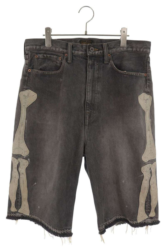 KAPITAL Bone Embroidered Denim Shorts Black Size 34