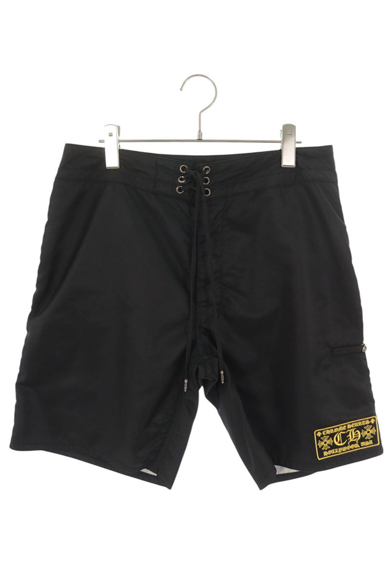 Chrome Hearts SURF SHORTS Logo Patch Nylon Black Size 34