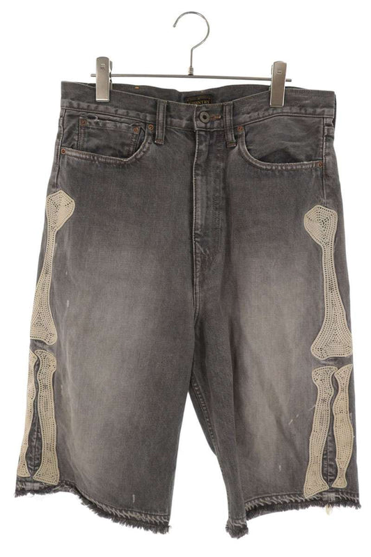 KAPITAL Bone Embroidered Denim Shorts Black Size 32