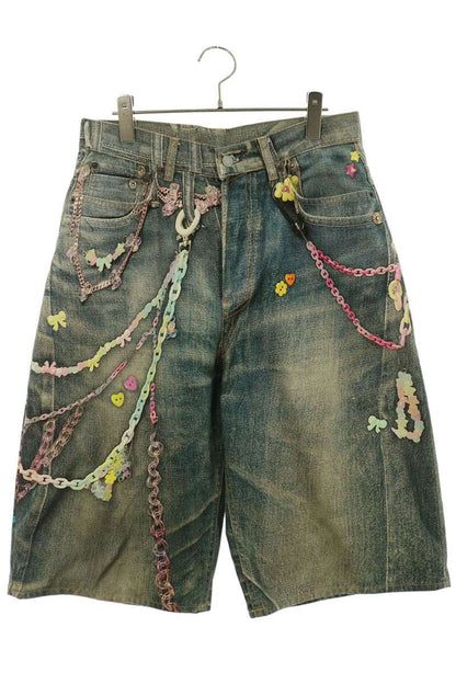 ACNE STUDIOS Keychain Print Denim Shorts Blue Size 46
