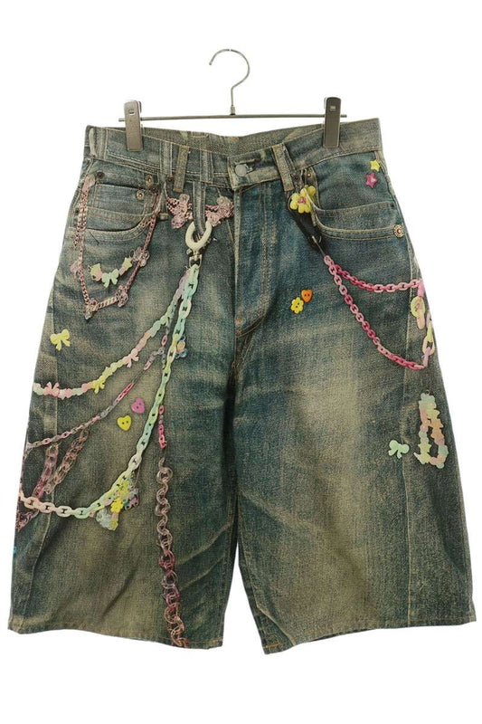ACNE STUDIOS Keychain Print Denim Shorts Blue Size 46
