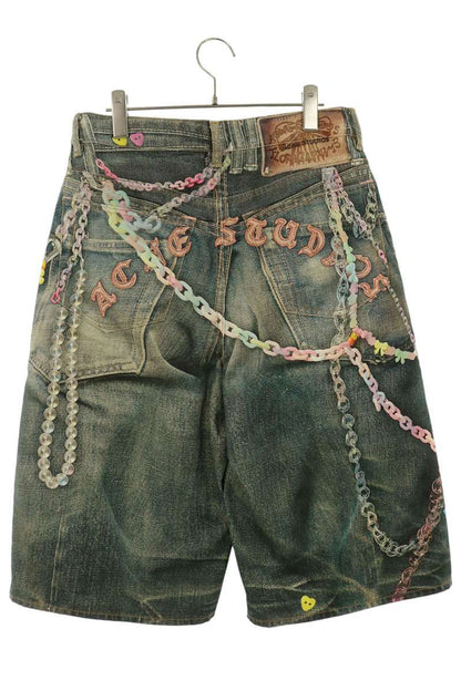 ACNE STUDIOS Keychain Print Denim Shorts Blue Size 46