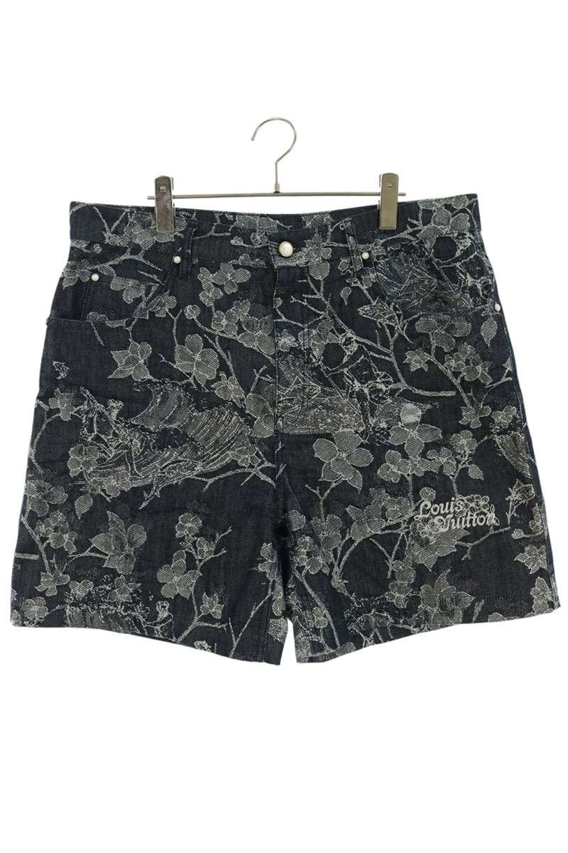LOUISVUITTON Flower Jacquard Denim Shorts Blue Size 36