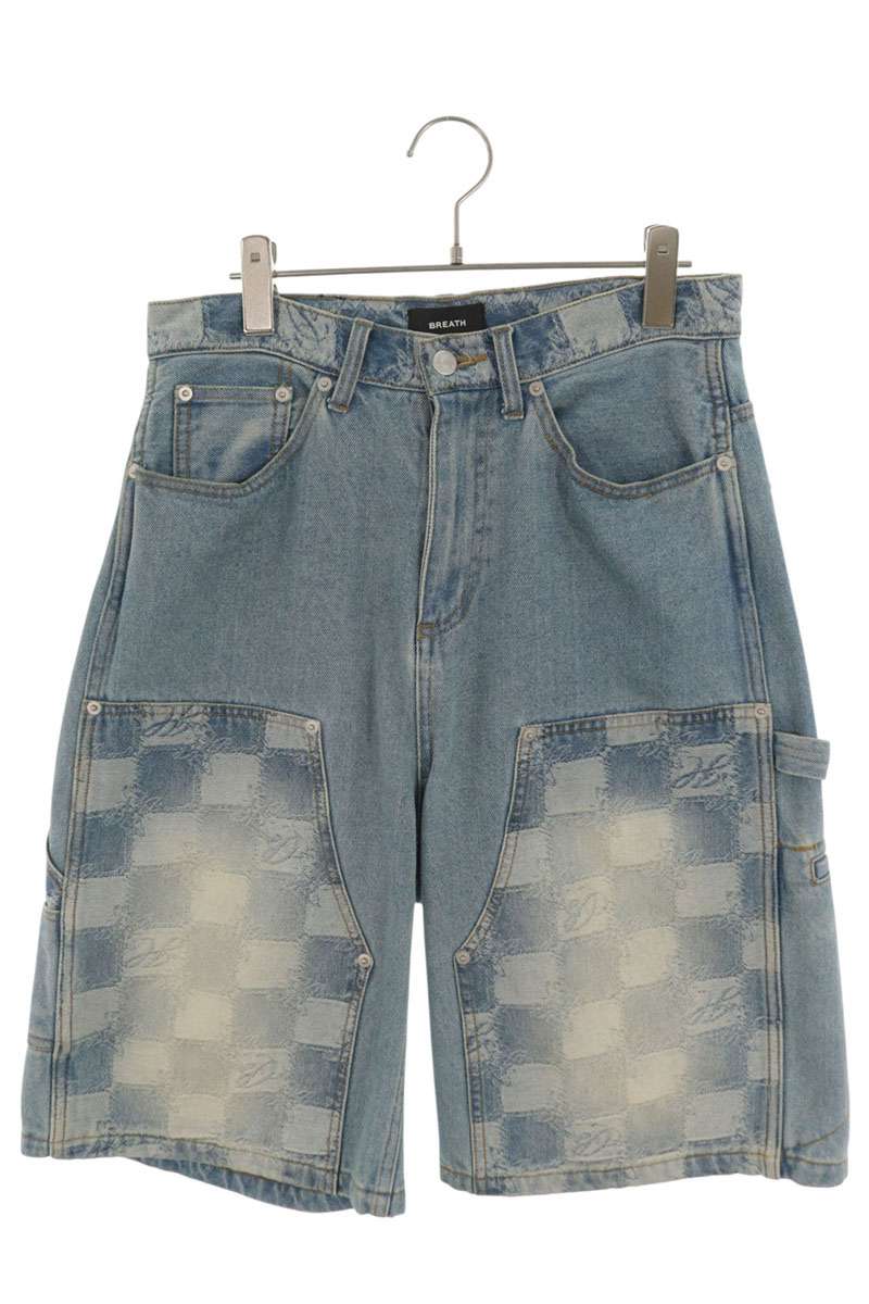 BREATH 26SS Monogram Double Knee Denim Shorts Blue Size S