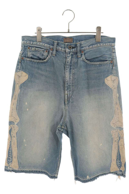 KAPITAL Bone Embroidered Denim Shorts Indigo Size 32