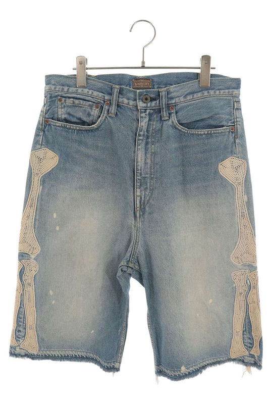 KAPITAL Bone Embroidered Denim Shorts Indigo Size 32
