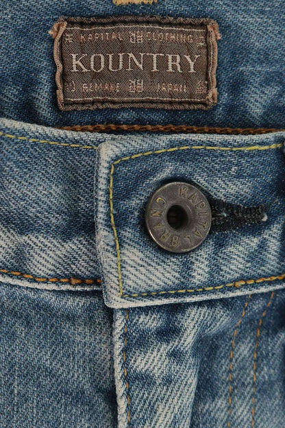 KAPITAL Bone Embroidered Denim Shorts Indigo Size 32