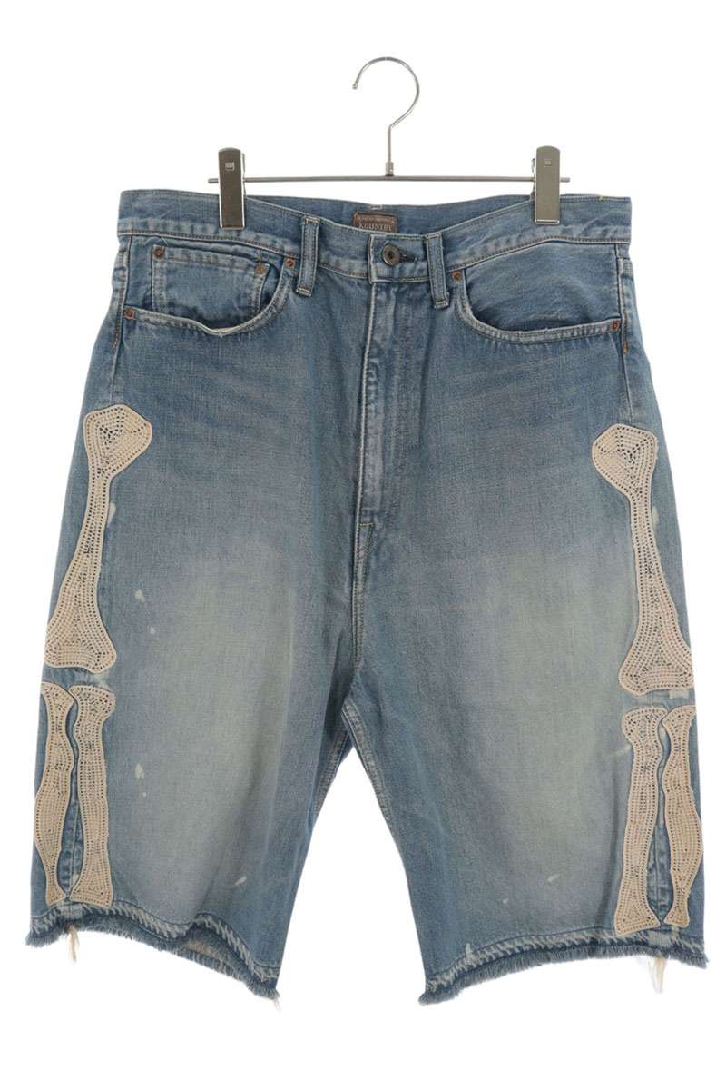 KAPITAL Bone Embroidered Denim Shorts Indigo Size 36
