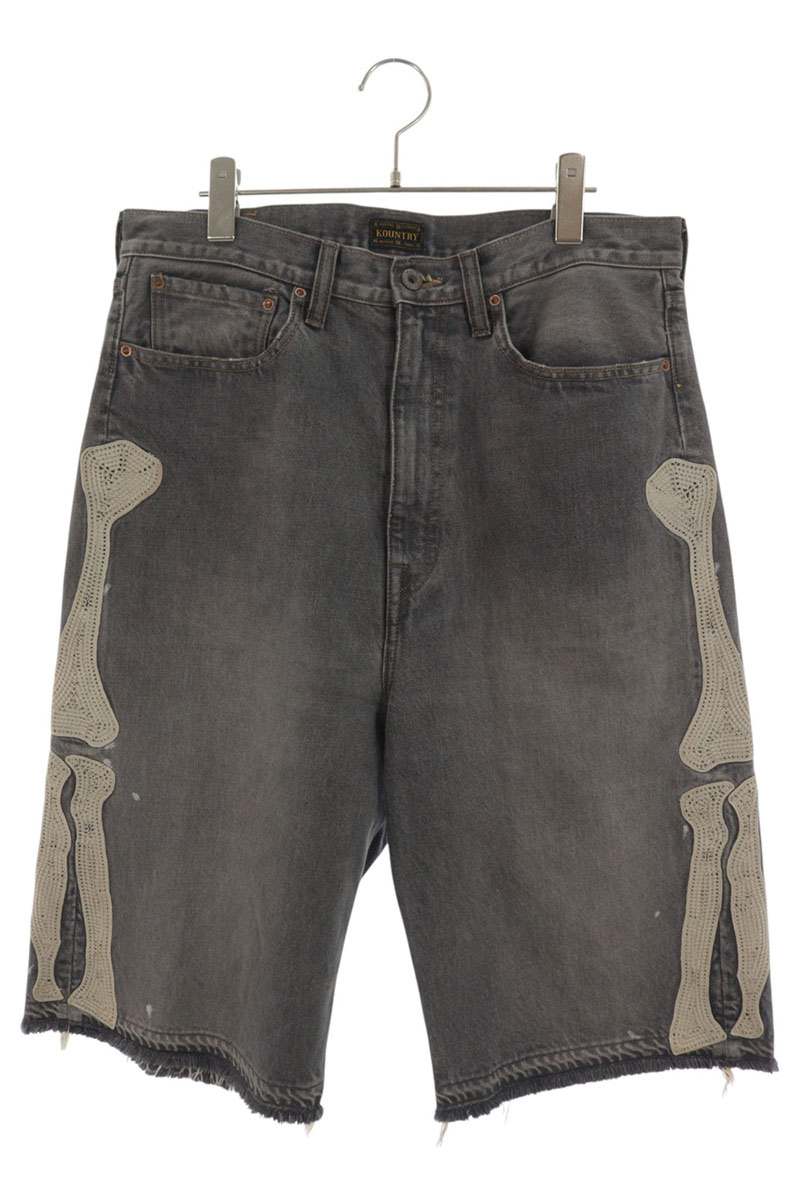 KAPITAL Bone Embroidered Denim Shorts Black Size 34