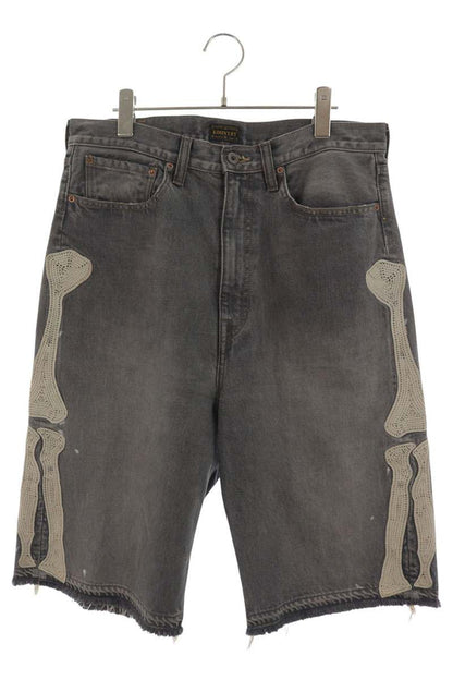 KAPITAL Bone Embroidered Denim Shorts Black Size 34