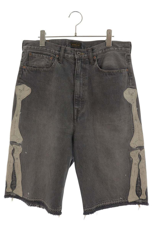 KAPITAL Bone Embroidered Denim Shorts Black Size 34