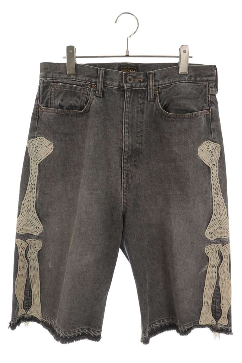 KAPITAL Bone Embroidered Denim Shorts Black Size 32