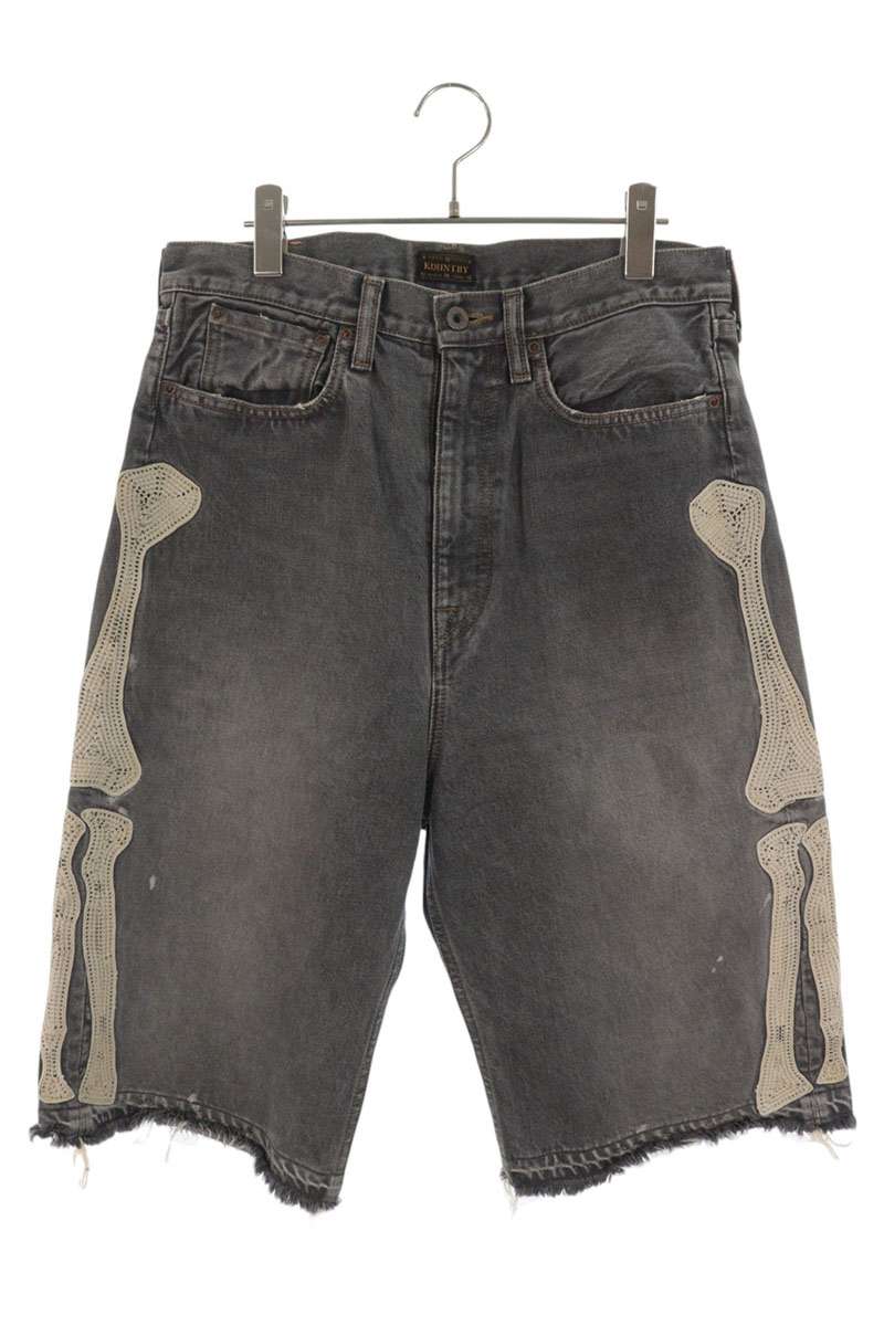 KAPITAL Bone Embroidered Denim Shorts Black Size 32