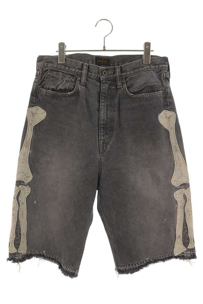 KAPITAL Bone Embroidered Denim Shorts Black Size 32