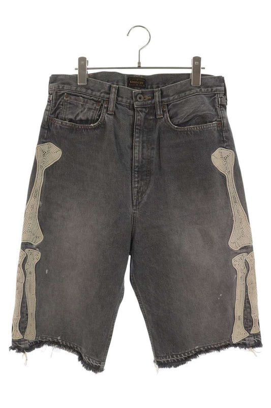 KAPITAL Bone Embroidered Denim Shorts Black Size 32