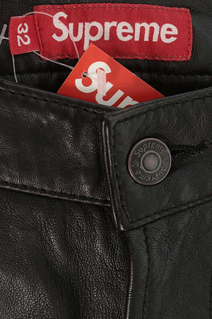SUPREME 26SS Leather Double Knee Shorts Black Size 32